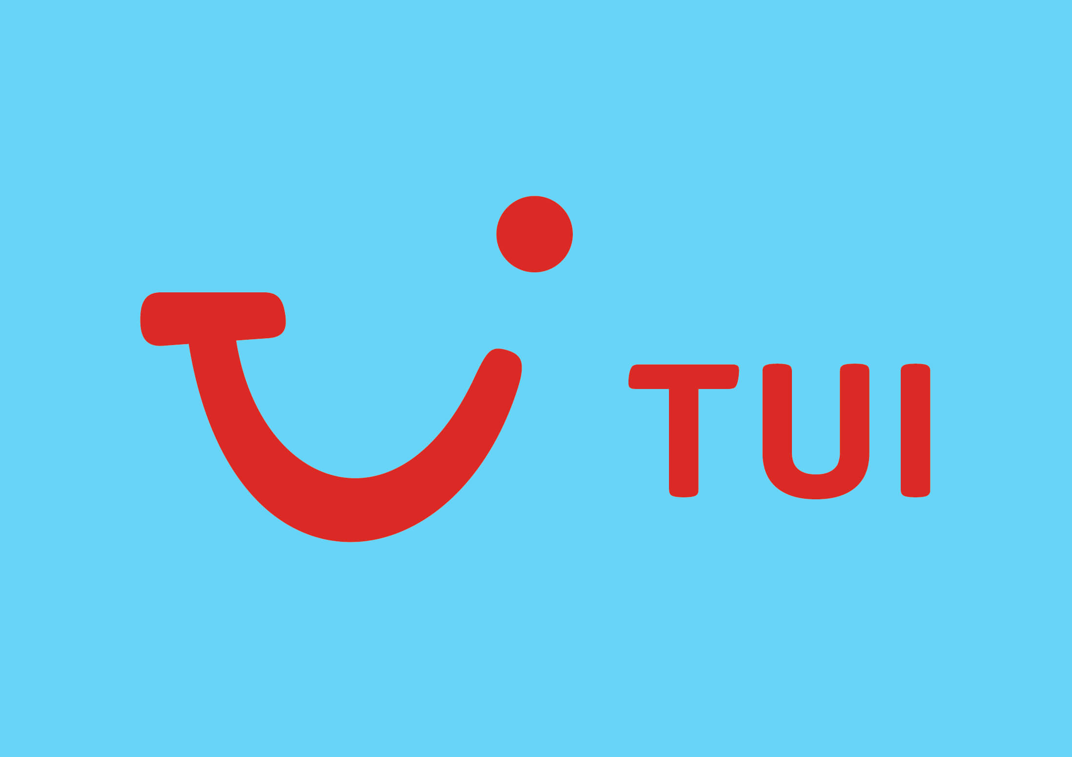 Das Bild zeigt das TUI Logo mit einem roten, lächelnden Gesichtssymbol neben dem roten Text 