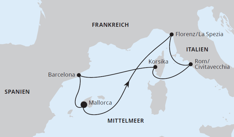 Routenkarte_AIDAcosma_Mediterrane-Schaetze-mit-Korsika