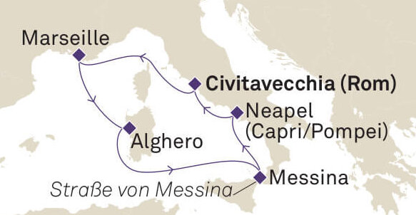 Routenkarte Queen Victoria Mittelmeer