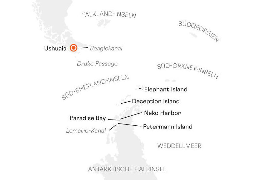 Hapag-Lloyd Cruises - HANSEATIC Inspirtion Routenkarte Antarktis