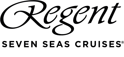 Das Bild zeigt das Logo von Regent Seven Seas Cruises mit Regent in eleganter Schrift über SEVEN SEAS CRUISES in fetten Großbuchstaben.